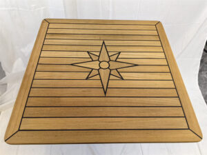 Boat Square Teak Table Top 800x800mm,31.5×31.5 Inch Star Inlay With Caulk-lines Marine Yacht RV TQ80