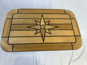 Boat Rectangular Teak Table Top 370x 600mm,14.6×23.6 Inch Star Inlay Round Corner Marine Yacht RV TTR4060