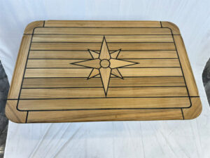Boat Rectangular Teak Table Top 580x900mm,22.8×35.4 Inch Star Inlay Round Corner Marine Yacht RV TTR6090