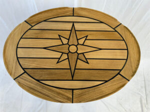 Boat Oval Teak Table Top 440x580mm,17.3×22.8 Inch Ellipse Star Inlay Marine Yacht RV TE4560