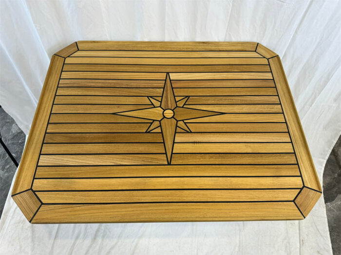 Rectangular Teak Table Top 660x840mm,26×33.1 Inch Square Corner Star Inlay Marine Boat Yacht RV TT6584