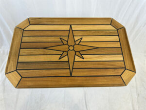 Rectangular Teak Table Top 375x600mm,14.8×23.6 Inch Square Corner Star Inlay Marine Boat Yacht RV TT4060