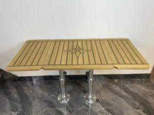 Folding Wings Teak Table Top 1250/640X600mm,49.2/25.2×23.6 Inch Star Inlay Boat Marine Yacht RV TW6060