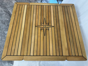 Folding Wings Teak Table Top 450/900x800mm,17.7/35.4×31.5 Inch Rectangular Star Inlay Marine Yacht RV TW4580