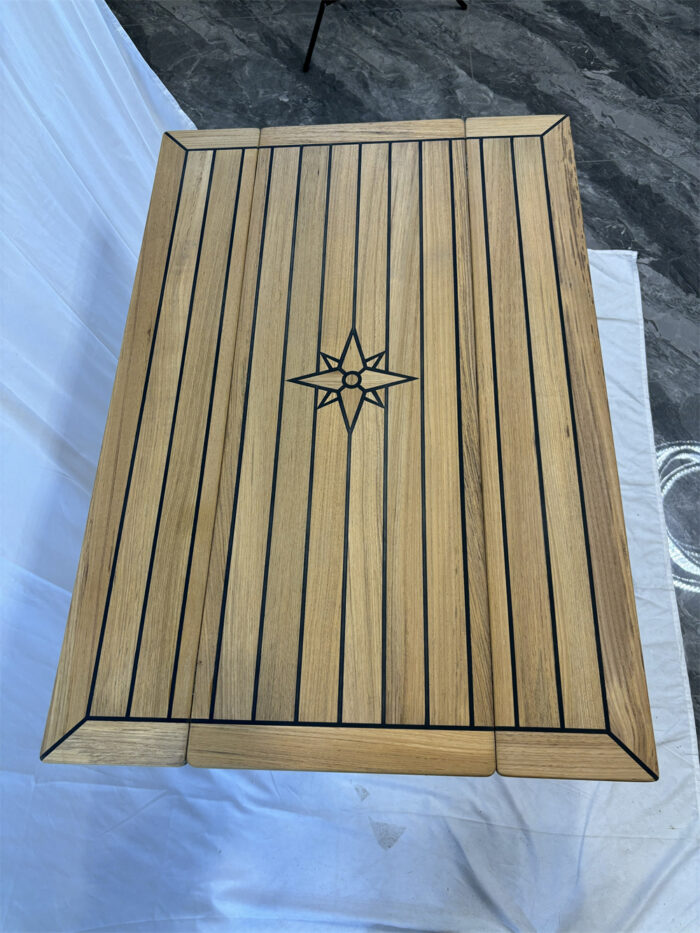 Folding Wings Teak Table Top 340/680*1000 mm,13.4/26.8*39.4 inch Rectangular Star Inlay Marine Yacht RV TW35100 - Image 4