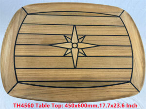 Barrel Shaped Teak Table Top 450×600/500×700/610x940mm,17.7×23.6/19.7×27.5/24×37 Inch Star Inlay Marine Boat Yacht Caravan RV