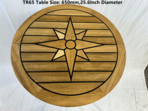 Boat Round Teak Table Top 500/650/795mm 19.7/25.6/31.3 Inch Diameter Star Inlay With Black Deck Caulking Marine Yacht Caravan RV