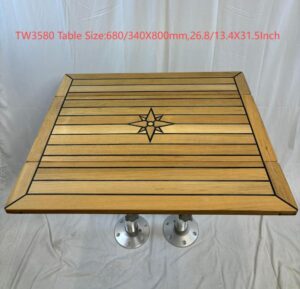 Boat Rectangular Folding Teak Table Top Two Wing 340/680×600,340/680×800,340/680×1000,340/680x1250mm Star Inlay Marine Yacht RV