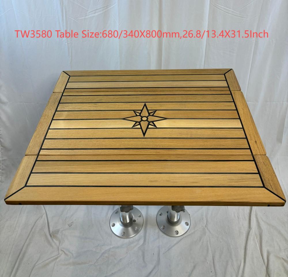 Boat Rectangular Folding Teak Table Top Two Wing 340/680×600,340/680×800,340/680×1000,340/680x1250mm Star Inlay Marine Yacht RV